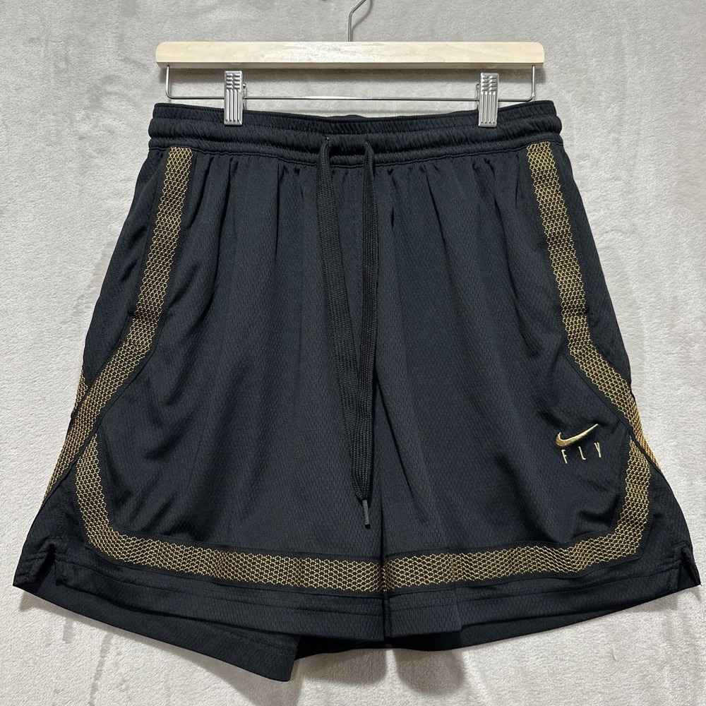 Nike Fly Crossover Basketball Training Shorts Womens L Black Gold CK6599-015